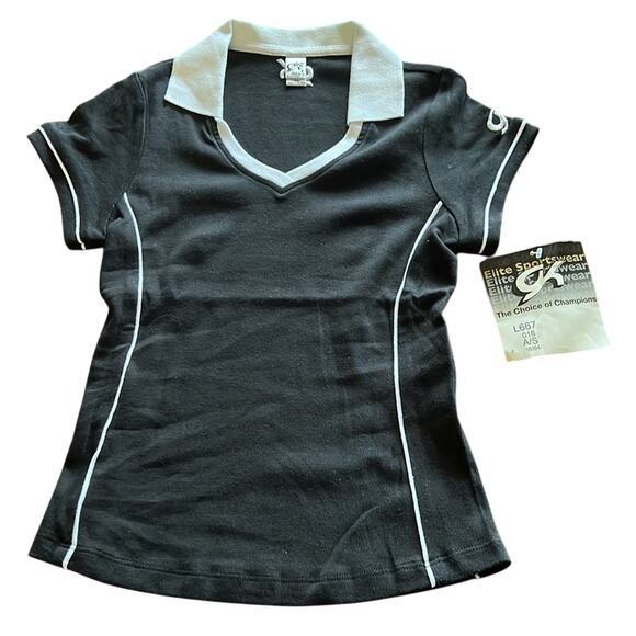 GK Elite Sportswear Black & White Athletic Knit Top Collar Fitted Size Small NWT - Picture 5 of 12